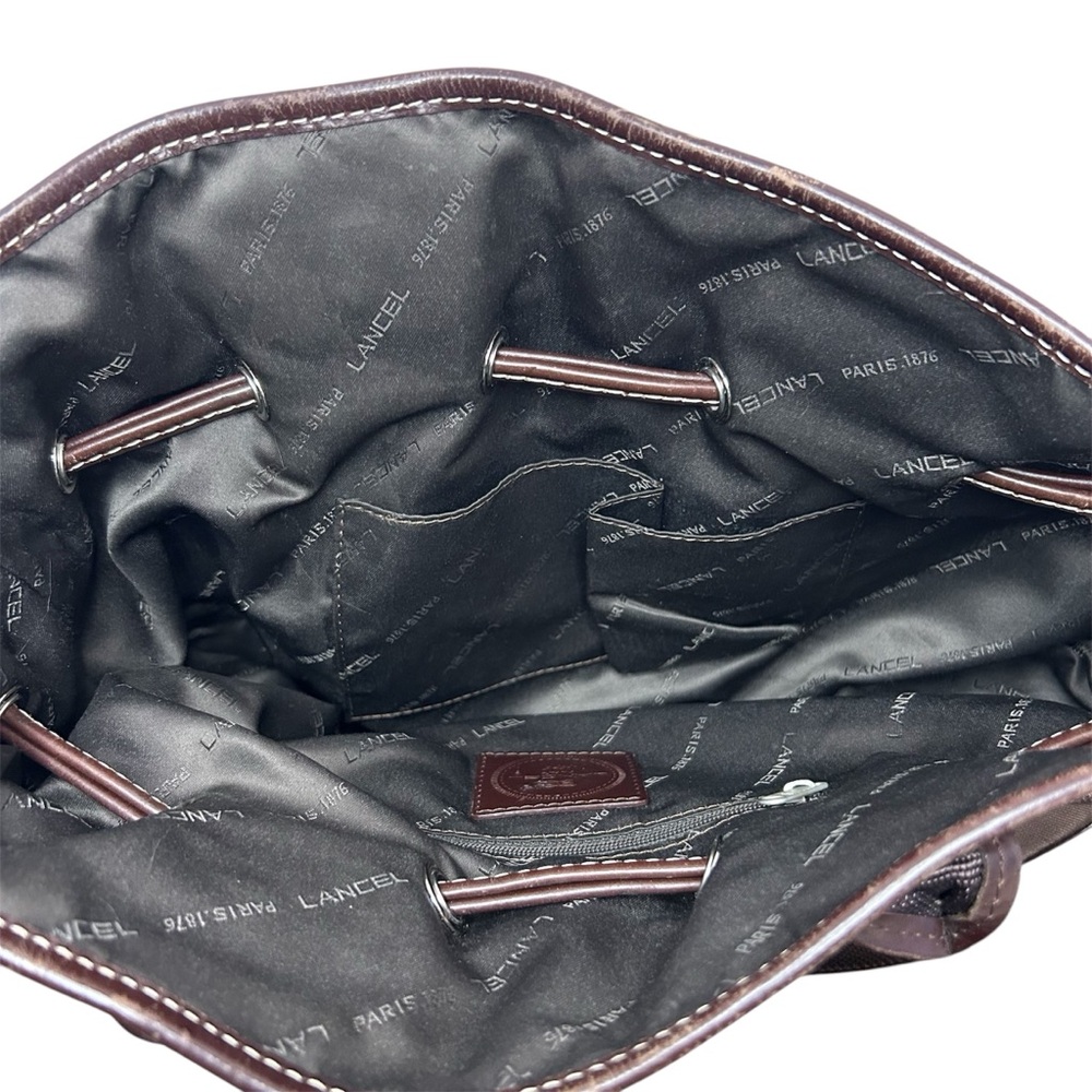 LANCEL PARIS 1876 handbag, nylon leather trim brown with shoulder strap - Picture 13 of 17